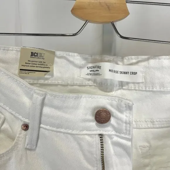 NWT LEVI STRAUSS Signature Mid Rise Skinny Crop Jeans Distressed White 14 / 32 - Picture 3 of 10